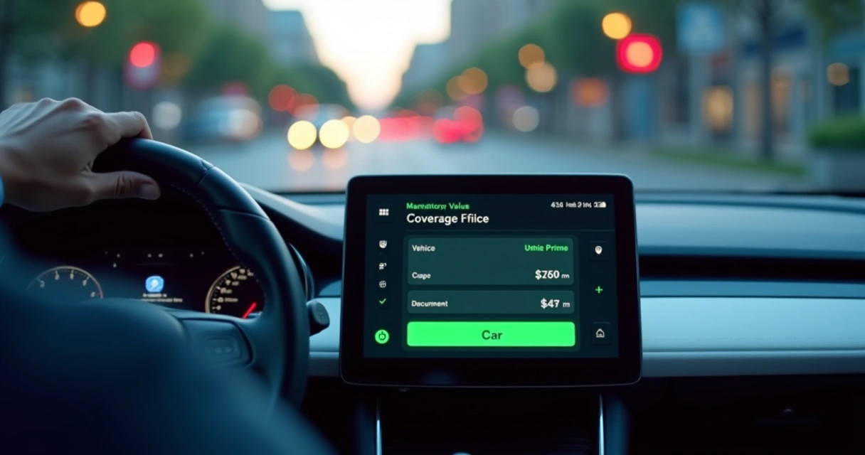 Tablero digital de auto mostrando costo estimado de seguro obligatorio