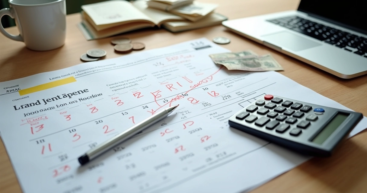 Calendario con préstamo atrasado resaltando intereses moratorios