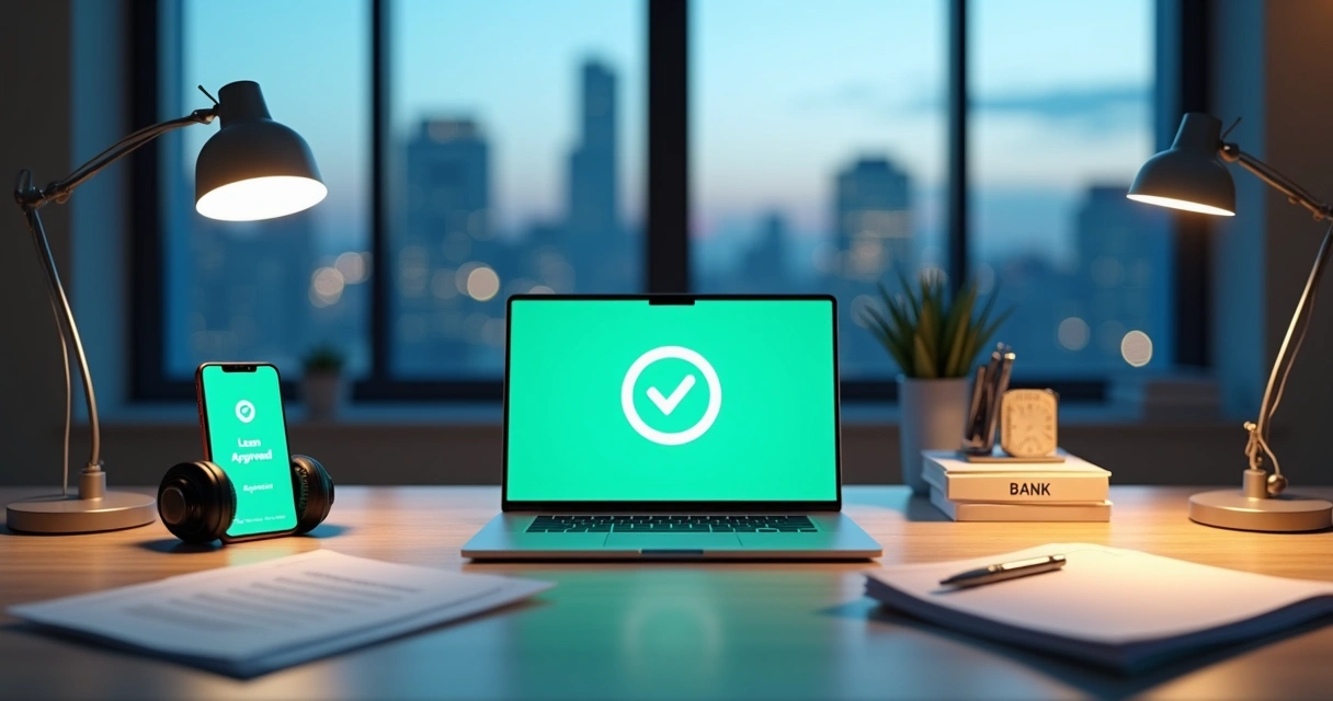 Mesa dividida mostrando comparación entre crédito online y tradicional